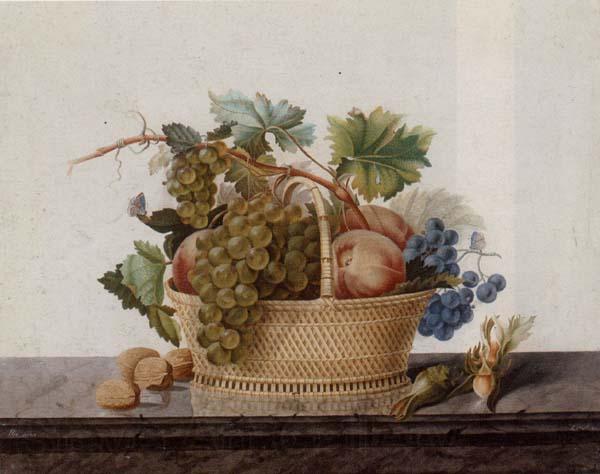 Madame Elie Still life of fruit in a bowl,upon a stone ledge